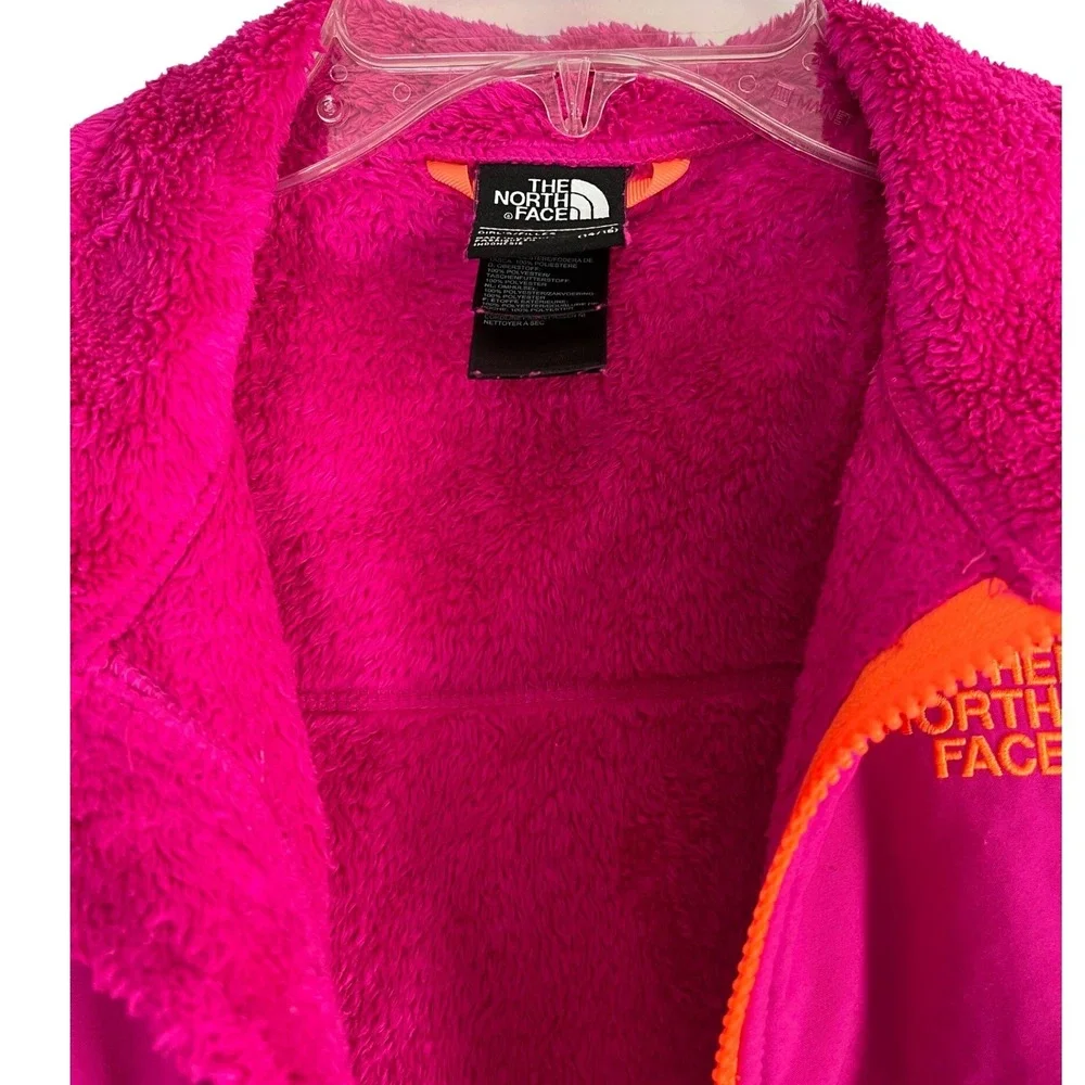 The North Face Girls Denali Fleece Jacket Pink Orange Full Zip Size L 14/16